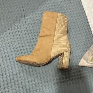 Beige Croc-Embossed Ankle Boots